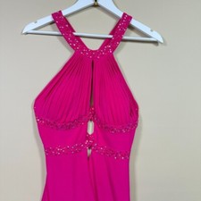 Morgan & Co Halter Dress Sequin Formal Gown Sleeveless Hot Pink Size 12P