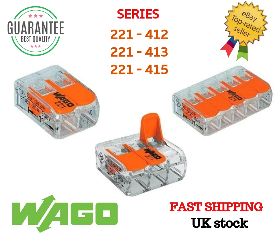 WAGO 221-412/413/415 Series Reusable Electrical Wire Cable Connectors Compact...