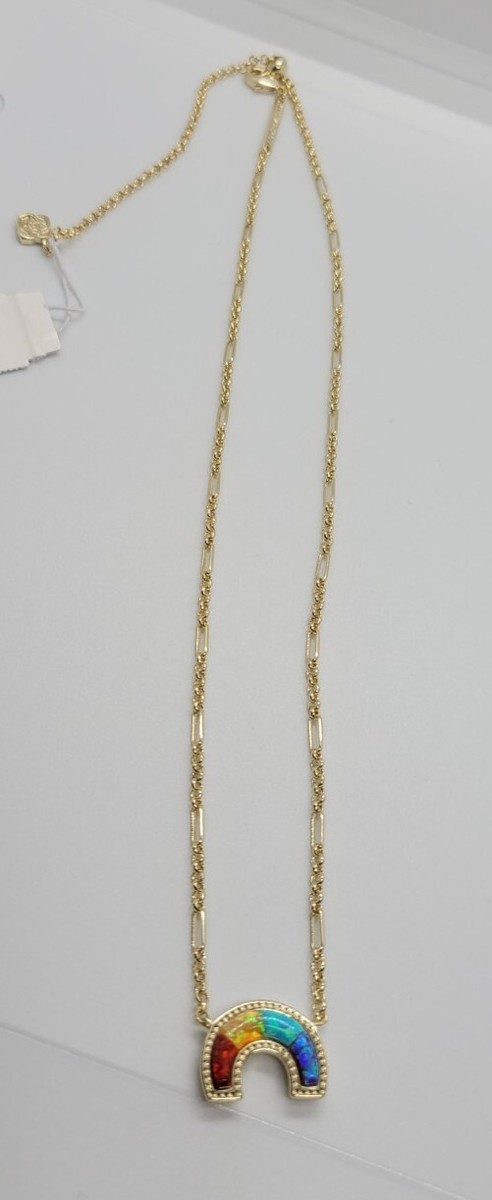 NWT KENDRA SCOTT KYOCERA OPAL RAINBOW NECKLACE HUGGIE EARRINGS