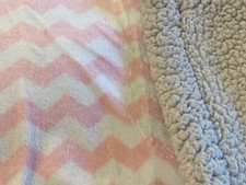 Just Born Pink White Chevron Zig Zag Gray Sherpa Baby Crib Blanket