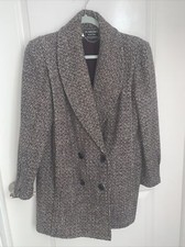 Karizma East Ltd Made In Usa Grey Black Tweed Trench Jacket Coat Wool 10 Vintage