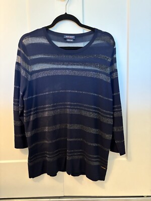 saint james women glitter Navy Blue striped long sleeve sweater size 12 