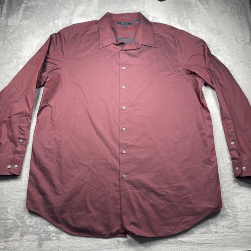 Perry Ellis Mens 2XLT Non Iron Button Up Dress Shirt Red 100% Cotton