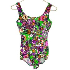 UNBRANDED VINTAGE ONE PIECE FLORAL 1960  s COLORFUL ONE-PIECE SWIMSUIT