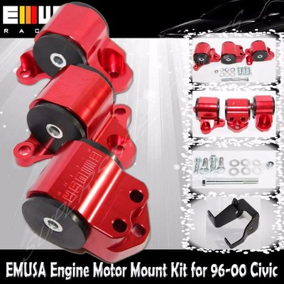 EMUSA RED 3 Bolt EngineMount Kit fit 96-00 Civic B-Series D Series Engine EK