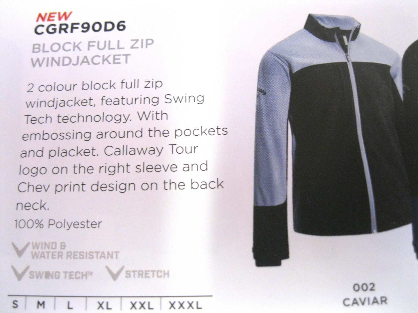CALLAWAY MENS FULL ZIP WINDPROOF JACKET 