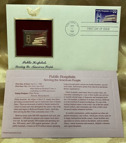 Golden Replicas United States Stamp 1986 Public Hospitals Serving the American P - Picture 2 of 3