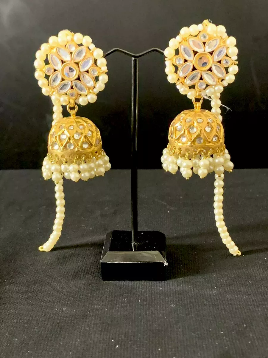 Gold Jhumka Earrings With Hair Chain 2024 | towncentervb.com