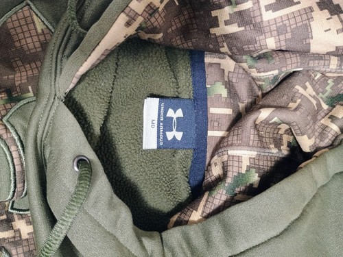 Felpa con cappuccio Under Armour uomo foderata in pile verde militare mimetica taglia media - Foto 8 di 9