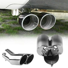 Bent Silver Dual Muffler Tip 2.5" Inlet Exhaust Pipe Tail Throat Stainless Steel