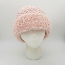 Pink Knit Beanie Hat Faux Fur Trim Winter Warm Cute
