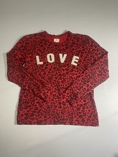 SUNDRY Cheetah LOVE Print Red Black Pullover Lightweight Sweatshirt Sz 2 Med