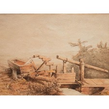 August Friedrich Nothnagel Alte Schleuse Wassermühle signiert Aquarell 1895