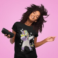 Unicorn T-shirt Dabbing Rainbow Unicorn Short Sleeve 100% Cotton Lightweight Uni