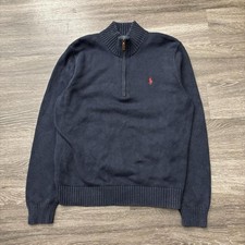Vintage Polo Ralph Lauren Quarter Zip Sweater Mens Large Blue Knit Pullover