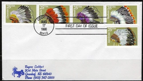 1c WONDER'S ~ US 25c NATIVE INDIAN BOOKLET PANE FDC 1990 C/S ~ F59