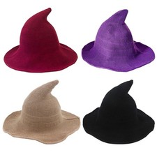 Women's Halloween Cute Short Brim Pointed Top Witch Hat Parties Knit Costume Hat
