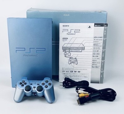 Sony PS2 SCPH-39000 Aqua Blue Console Box Controller Japan Rare