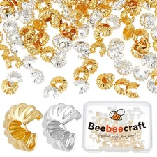 Beebeecraft 1 Box 160Pcs Crimp Bead Covers Sterling Silver Plated & 18K Gold ...
