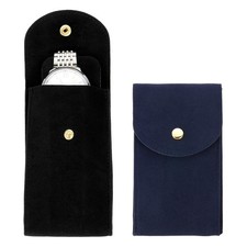 Velvet Watch Pouch, 2 Pack Velvet Watch Pouches with Snap Button Black Navy 