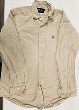 Vintage Polo Ralph Lauren Men’s Sz L Tan Khaki Button Down Shirt Made In USA