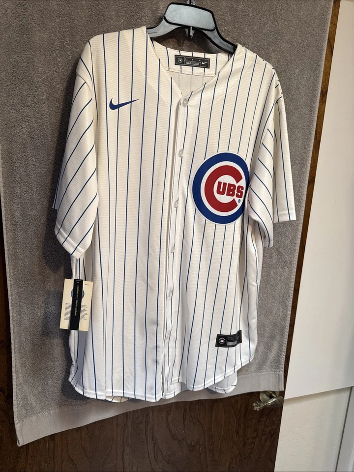 Nike MLB Chicago Cubs Button Up White Pin Stripe Jersey Blank NWT Mens Sz Large - Image 2 of 4