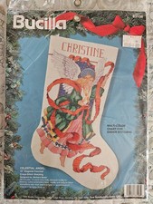 New VTG 1994 Bucilla Counted Cross Stitch Kit Celestial Angel Stocking 83108