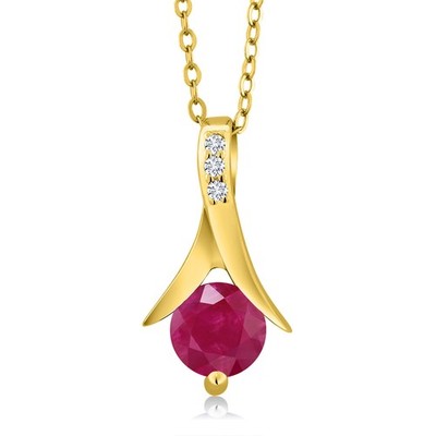 1.05 Ct Ruby E-F Lab Grown Diamond 18K Yellow Gold Plated Silver Pendant with