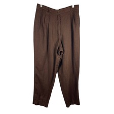Vintage Liz Claiborne Chocolate Brown Linen Pleated Trouser Pants Tag 16 Fits 12