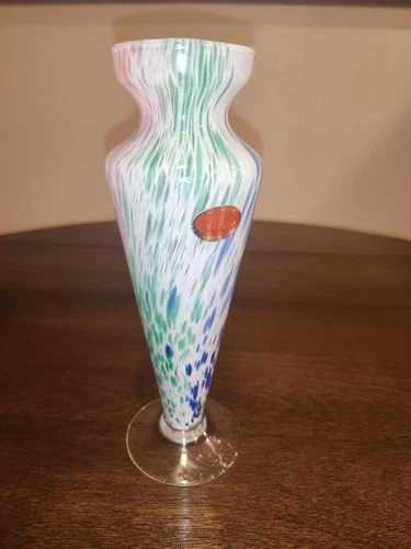 Vtg Lavorazione Murano Hand Blown Italian Art Glass Vase Pastel & White Encased