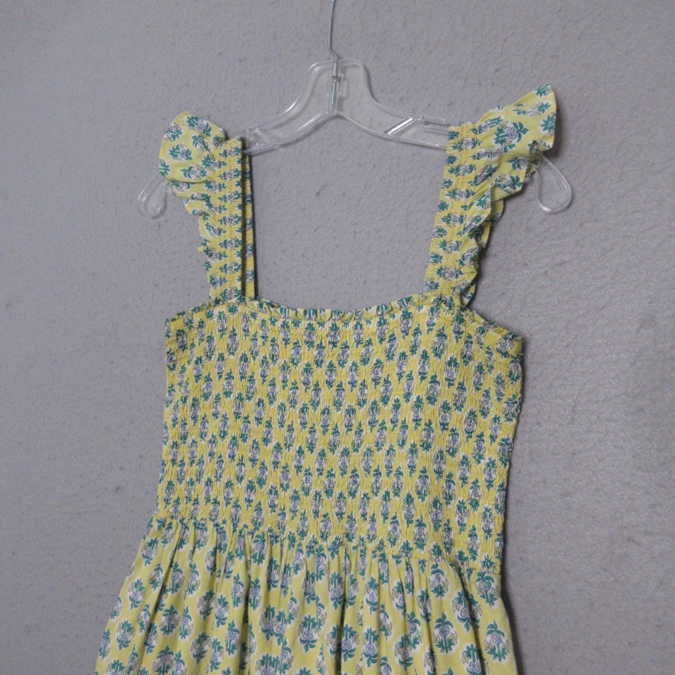 J Crew Crewcuts Dress Girls 14 Yellow Floral Smocked Tiered Ruffle Midi Boho - Image 3 of 4