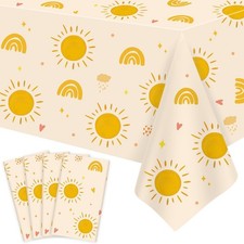 4 Pack Boho Sun Birthday Tablecloths - Boho Hippie Sunshine Table Covers Rainbow