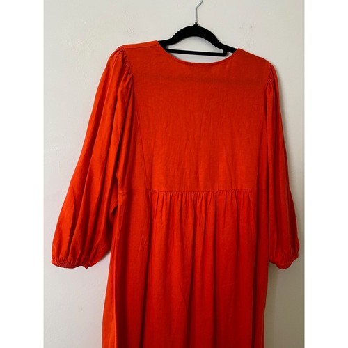 M&S Linen Blend Dress Size UK 8 Burnt Orange Empire line Relaxed Fit - Picture 6 of 10