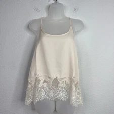 STORIA Shirt Womens M Beige Spaghetti Strap Lace Camisole Ballet Romantic Fairy