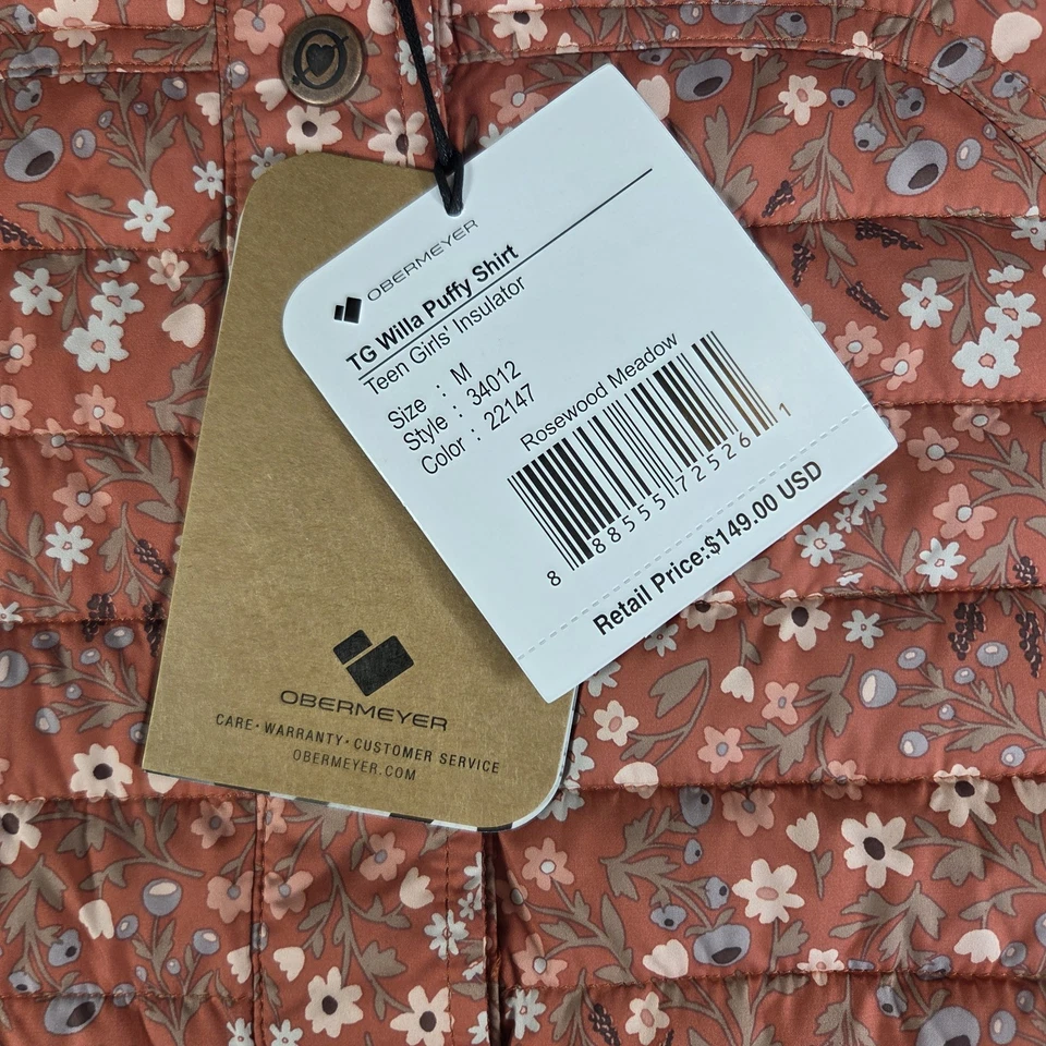 Camisa Obermeyer Willa Hinchada Adolescentes Niñas Mediana Rosa Acolchada Chaqueta Ligera Foto 4 de 4