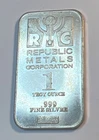 1 oz .999 Fine Silver Bar by RMC - Republic Metals Corporation Very Old