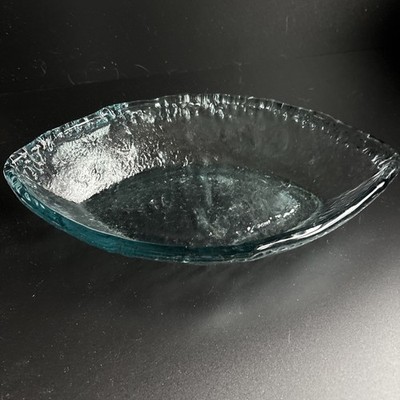 San Miguel Recycled Blue Green Art Glass Oval Bowl.  Made In Spain 13x7.75x2.5