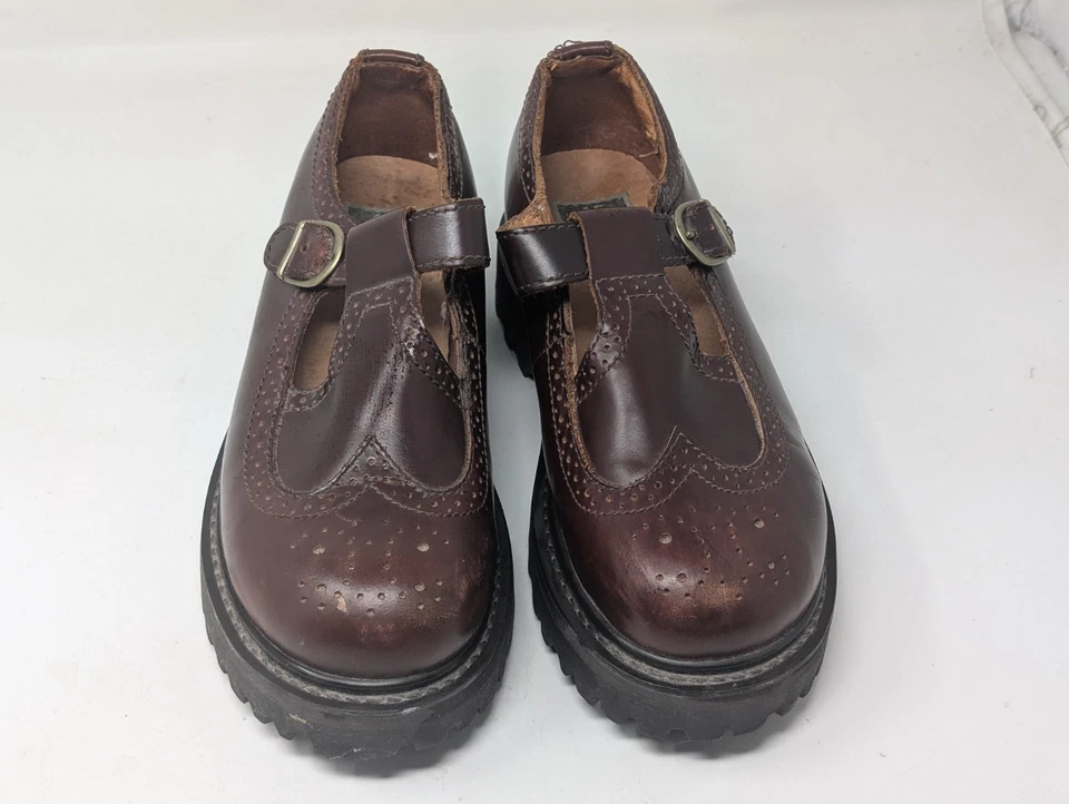 Vintage American Eagle Brown Leather Chunky Mary Jane T Strap Shoes Size 8 Y2K - Image 3 of 4