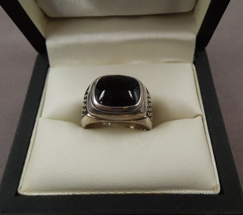 Vintage Unisex CTO Sterling Silver Onyx East West Ring - JOHNS HOPKINS - Size 8