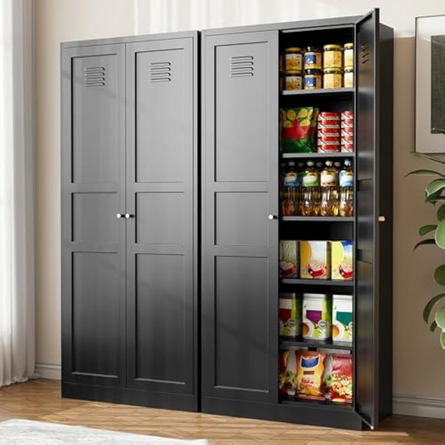 71” Kitchen Pantry Storage Cabinet with 5 Adjustable Shelves Metal Pa