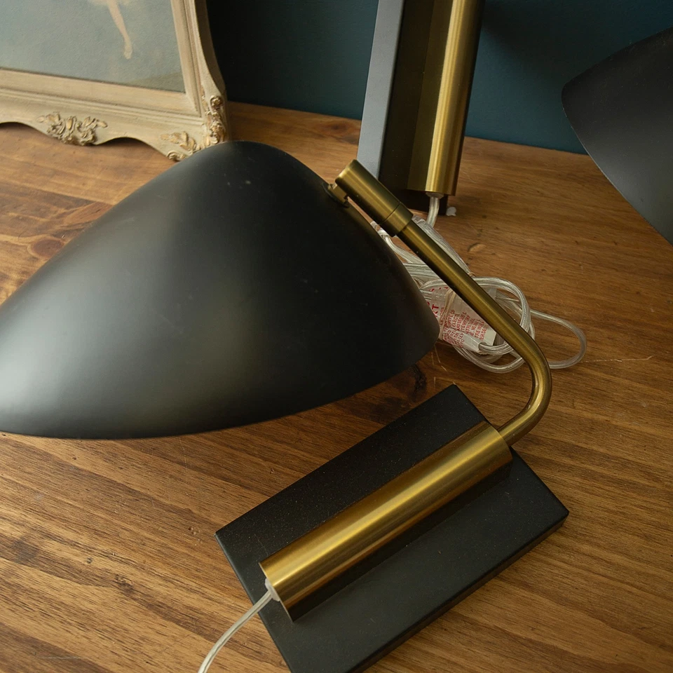 West Elm Curvilinear Plug In Wall Sconce Black & Gold Set of 2 - Image 2 of 4