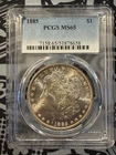 1885 Morgan silver dollar, PCGS MS65, bright Shinning Coin, Luster, Toned