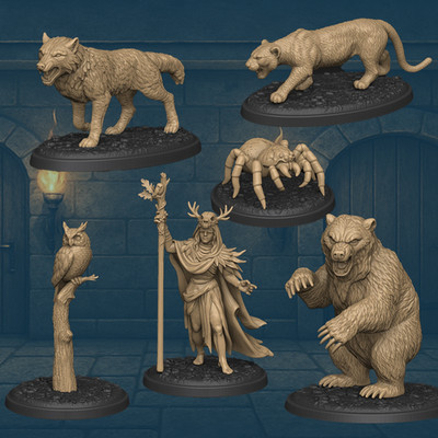 Dungeons and Dragons, DND TTRPG, Wargaming - Druide Wildshape 5 Tiere, 1 Druide