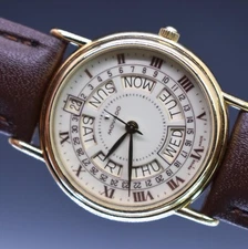 Vtg MOVADO Lindbergh Dial Watch Women Day Date 87-47-825 Swiss NEW BATTERY BAND