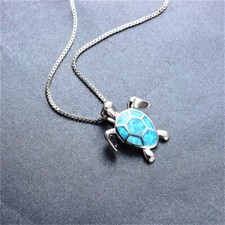 Blue Sea Turtle Tortoise Pendant w/ Silver Necklace Chain 16 in Teen Cute Animal