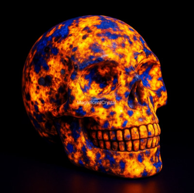 2''Natural Yooperlite Crystal Skull Fluorescent Sodalite Quartz Carving Decor