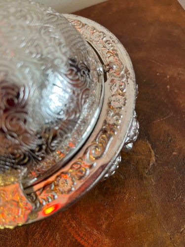 Vtg Silver Tone Roll Top Dome Butter Caviar Server Glass Insert England READ - Picture 11 of 14