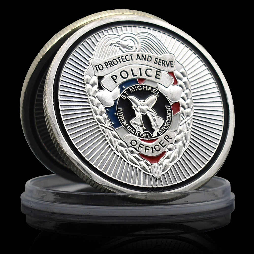 US Skull Police Officer Silver Plated Challenge Coin Saint Michael Protect Medal - Picture 3 of 16