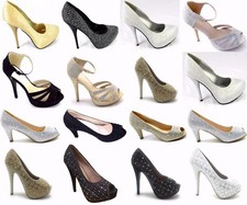 Women's Stiletto Heel Prom Party Wear Evening Dance Glitter Shoes Pumps Sz 5-10