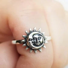 925 Sterling Silver Sun Moon Ring Boho Jewelry Crescent Moon Gift Her